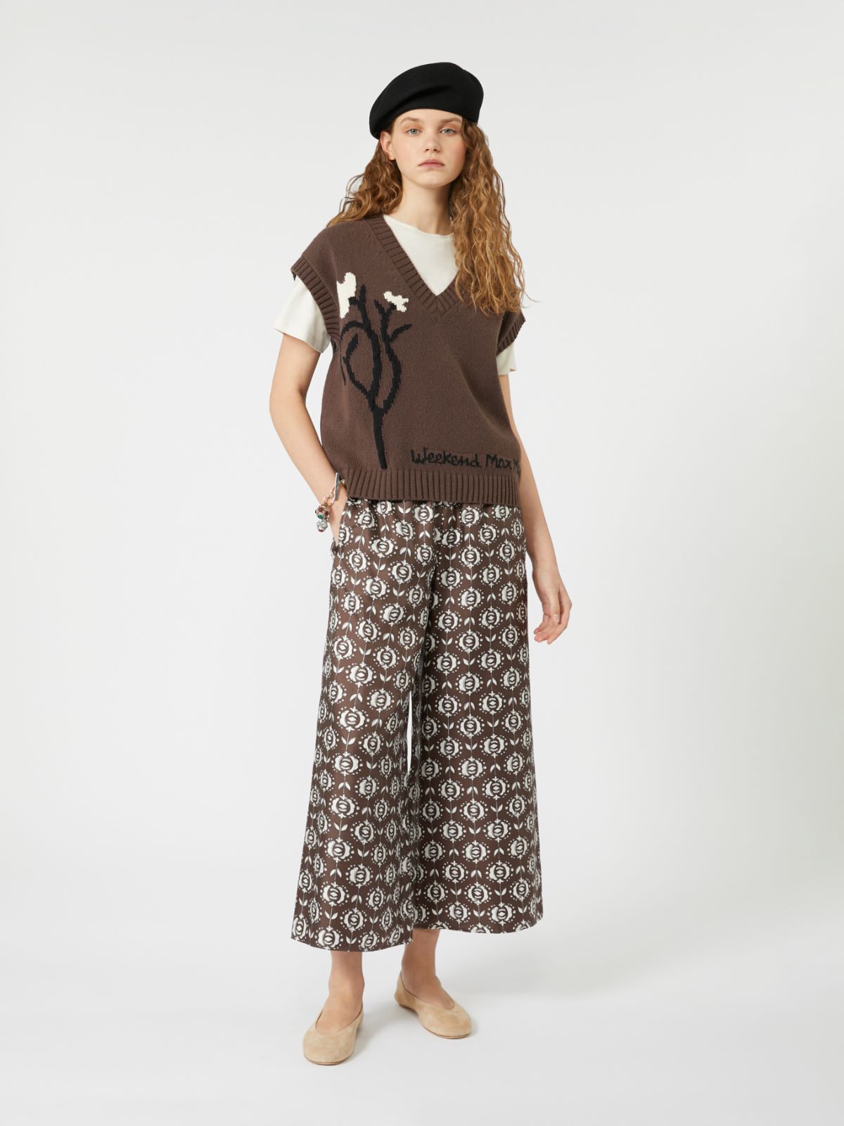 Weekend Max Mara Gilet intarsiato in misto cotone Crusca AI25 image 0