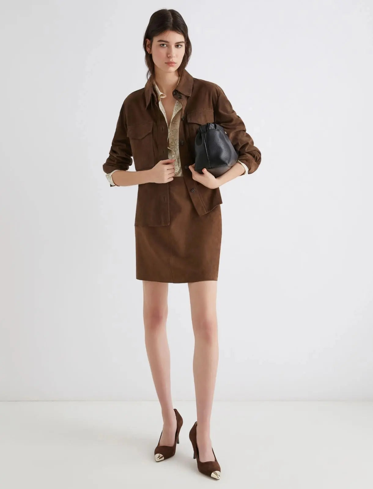Marella Mini gonna in suede marrone Rise AI25 Marella