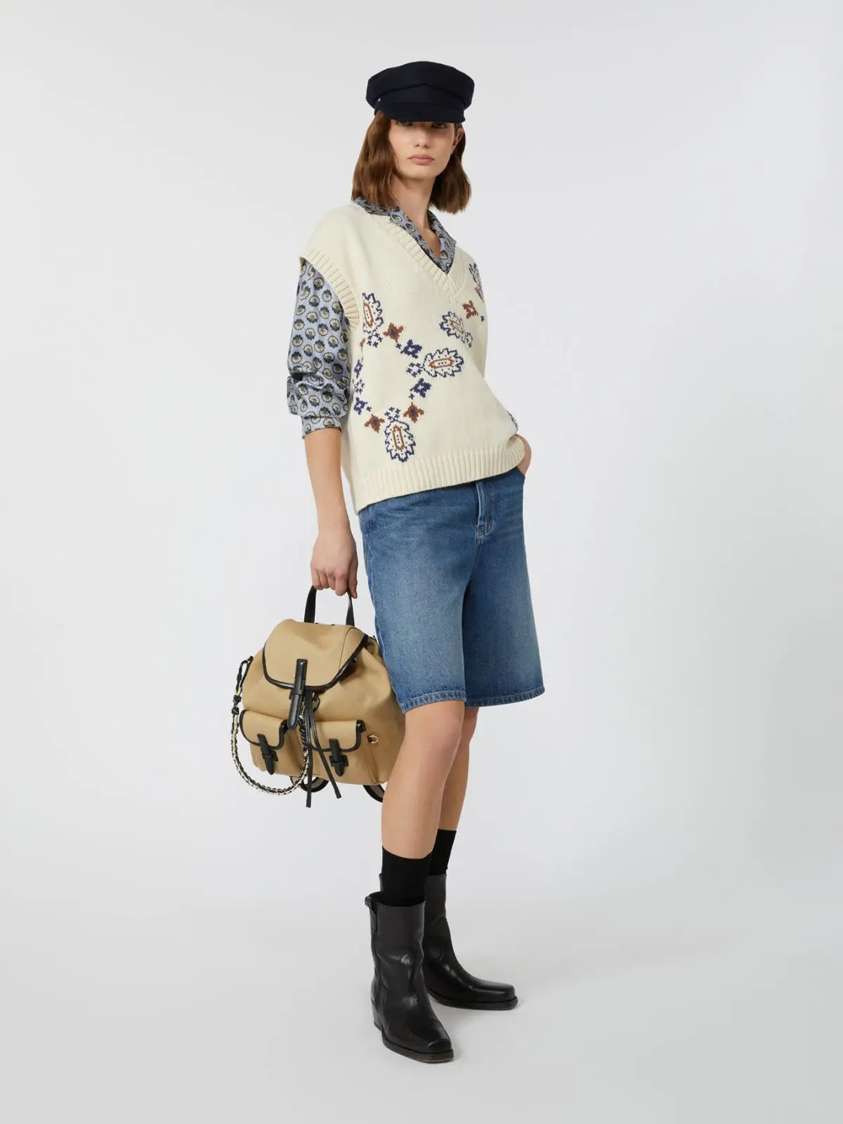 Weekend Max Mara Gilet intarsiato in misto cotone Crusca AI25 image 5