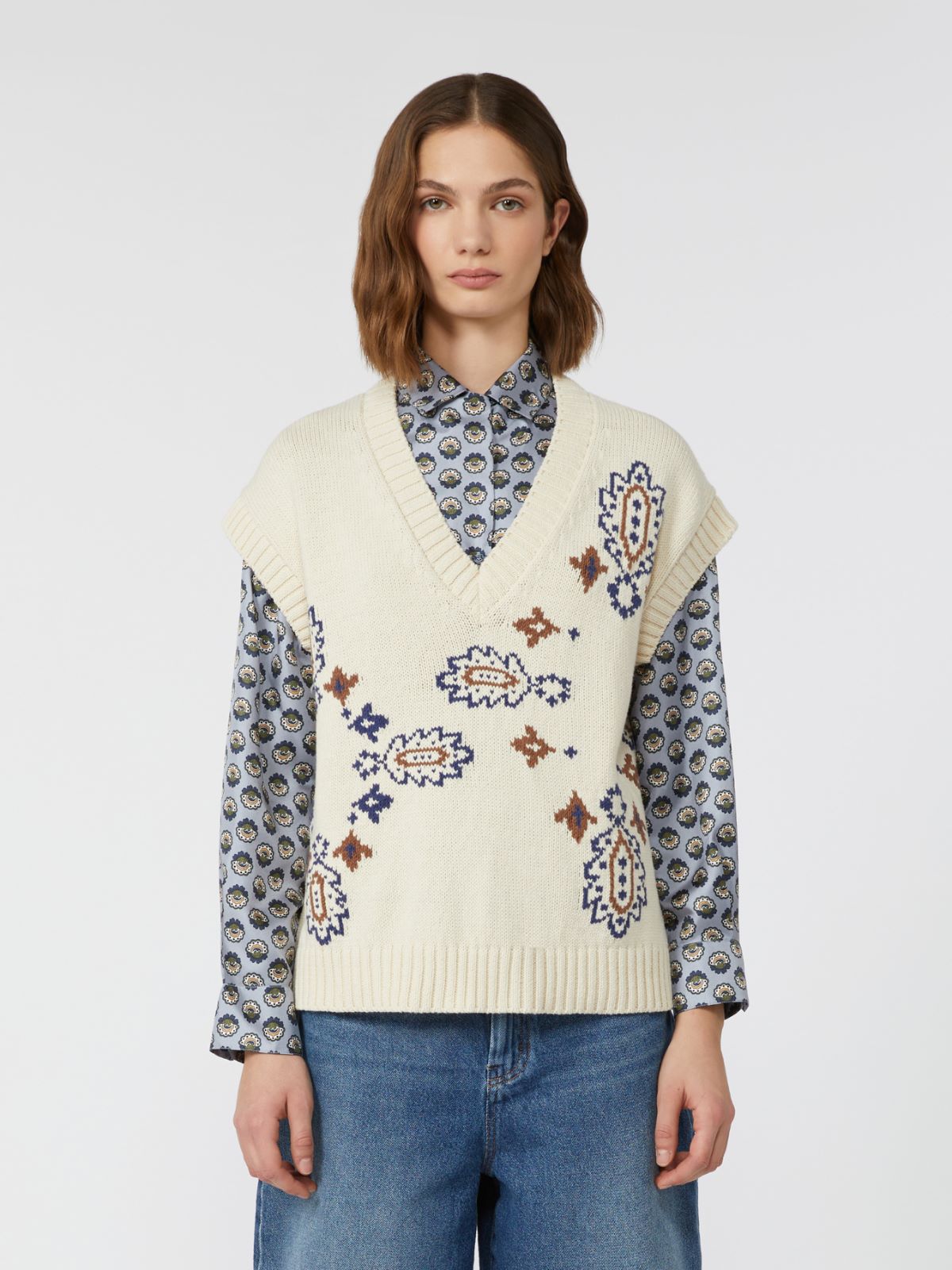 Weekend Max Mara Gilet intarsiato in misto cotone Crusca AI25 image 6