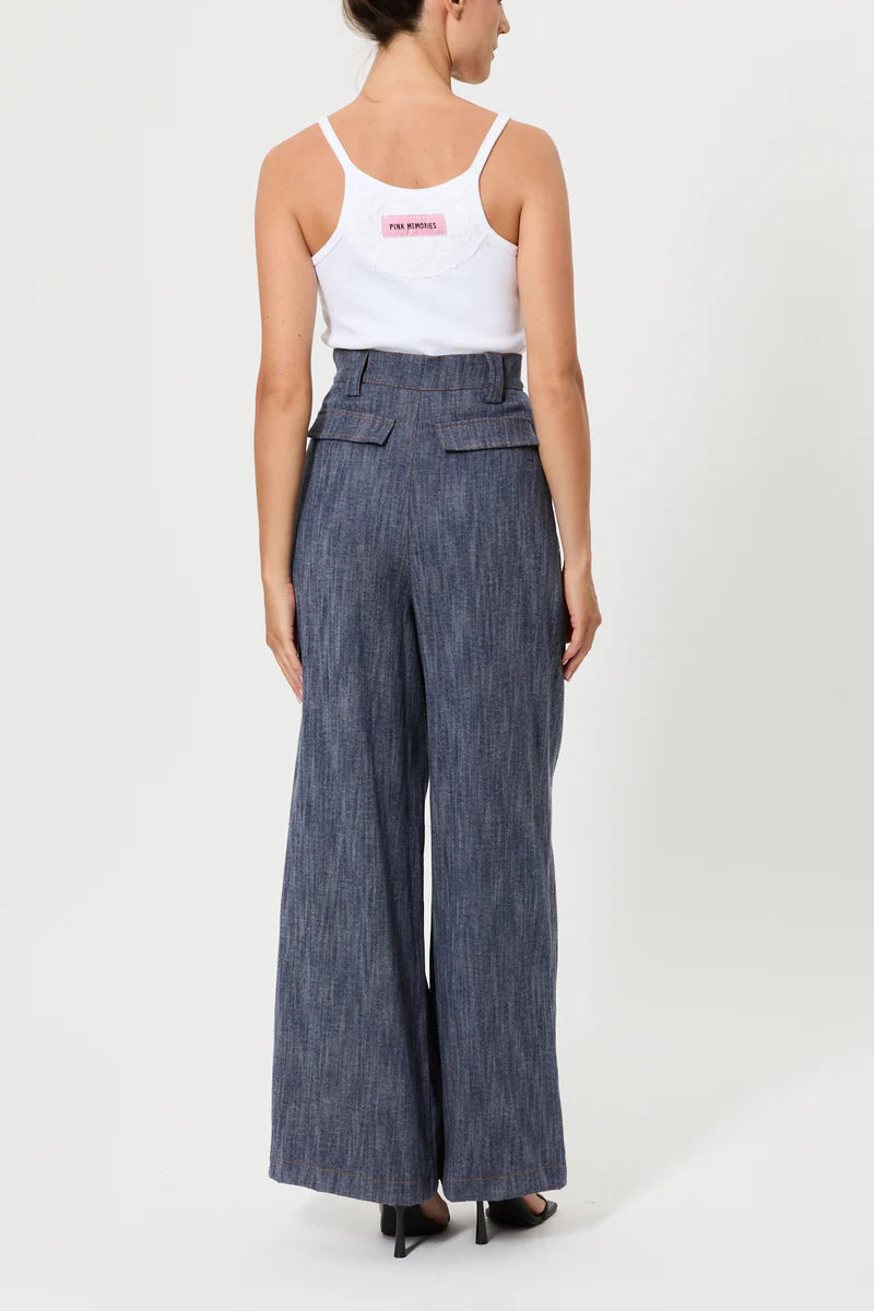 Pink Memories Pantalone palazzo in denim e dettaglio in pizzo mod. 12020 PE26 Pink Memories