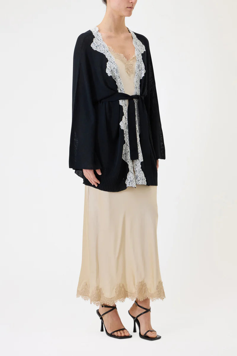 Pink Memories Cardigan kimon con cintura e pizzo a contrasto mod. 12064,nero PE26 Pink Memories