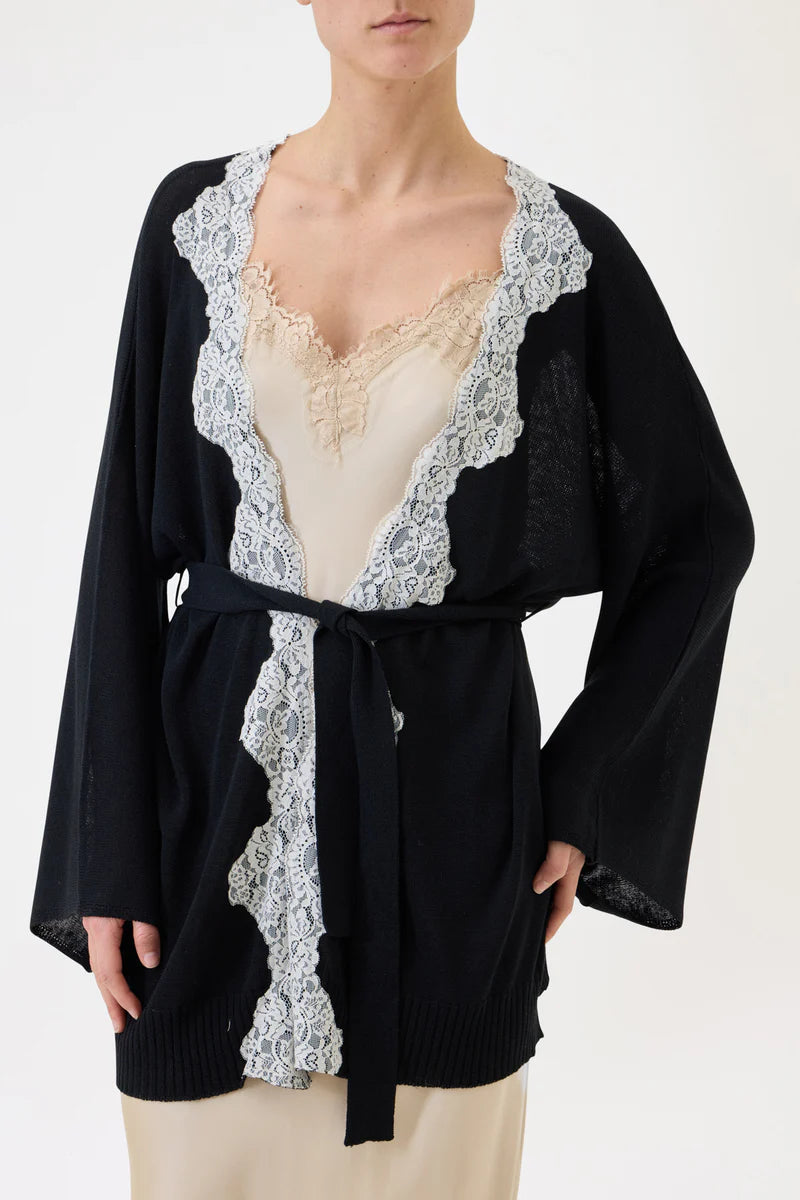 Pink Memories Cardigan kimon con cintura e pizzo a contrasto mod. 12064,nero PE26 Pink Memories