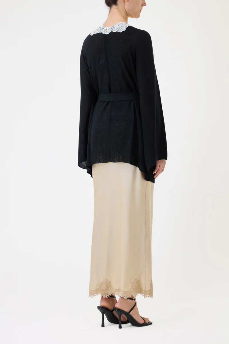 Pink Memories Cardigan kimon con cintura e pizzo a contrasto mod. 12064,nero PE26 Pink Memories