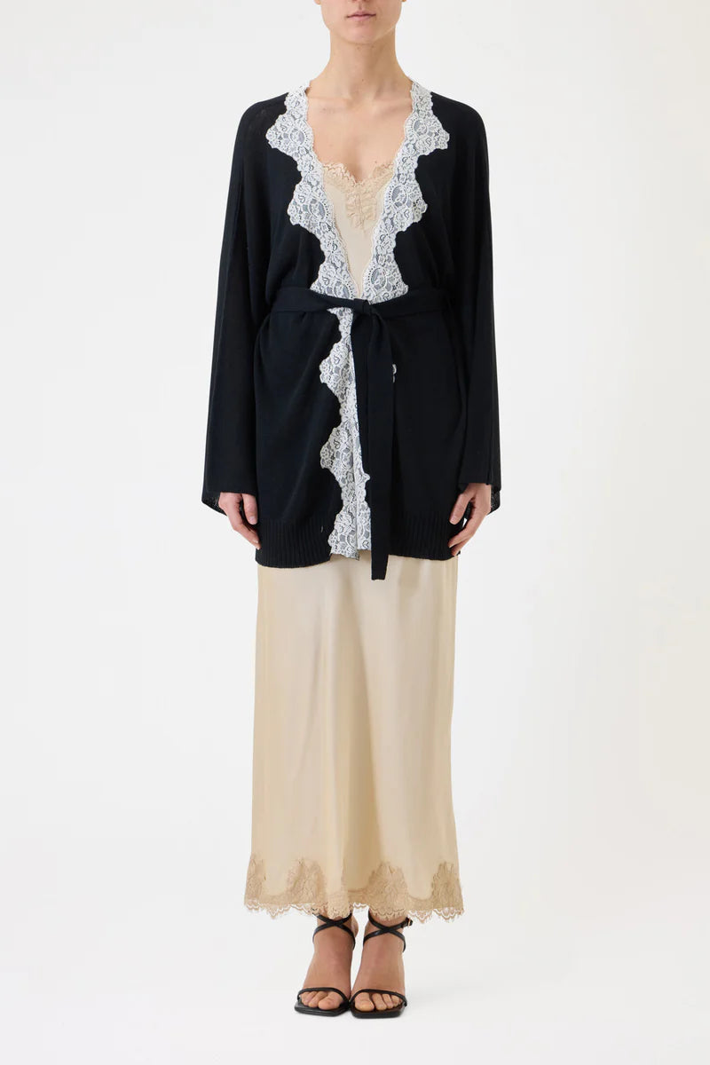 Pink Memories Cardigan kimon con cintura e pizzo a contrasto mod. 12064,nero PE26 Pink Memories