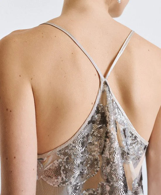 Access Fashion Top in tulle con ricamo fiori di paillettes mod 2002 PE26 Access Fashion