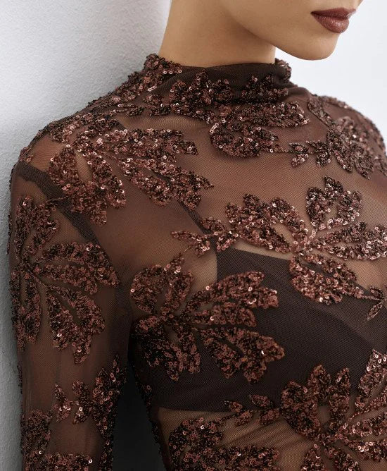 Access Fashion Blusa semitrasparente con paillettes mod 2018, coffee AI26 Access Fashion