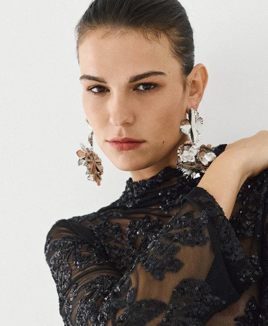 Access Fashion Blusa semitrasparente con paillettes mod 2018, nero AI26 Access Fashion