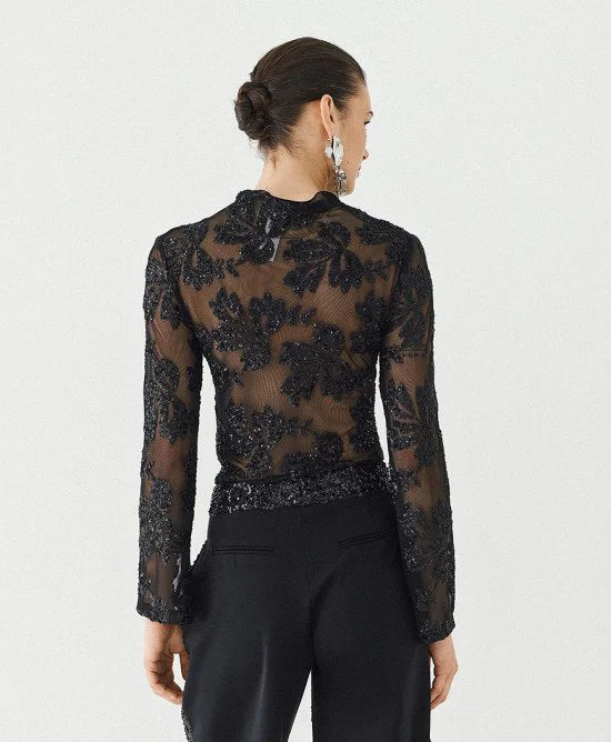Access Fashion Blusa semitrasparente con paillettes mod 2018, nero AI26 Access Fashion