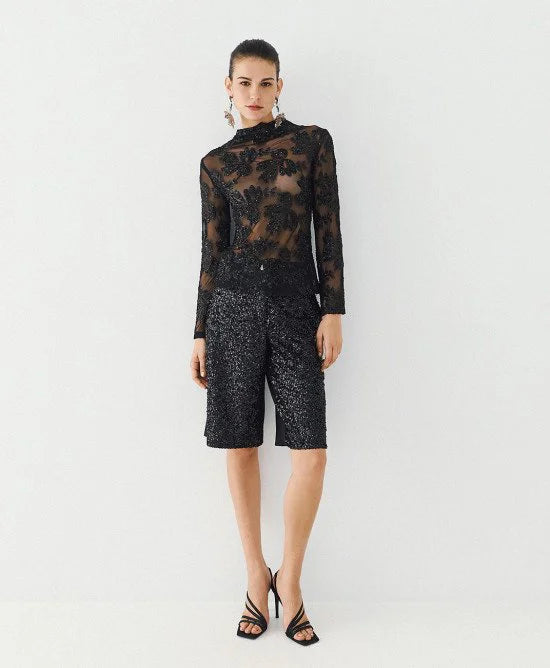 Access Fashion Blusa semitrasparente con paillettes mod 2018, nero AI26 Access Fashion