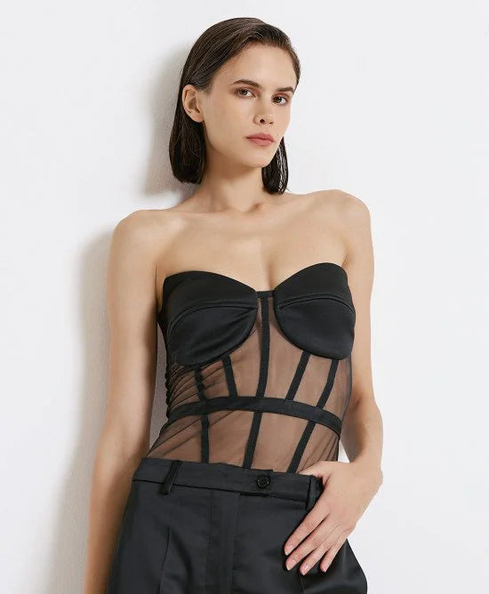 Access Fashion Body senza spalline con dettagli in tulle e tessuto mod 2208 AI26 Access Fashion