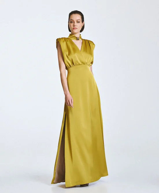 Access Fashion Abito lungo con scollo a V e dettagli metallici mod 3309 PE26 Pink Memories