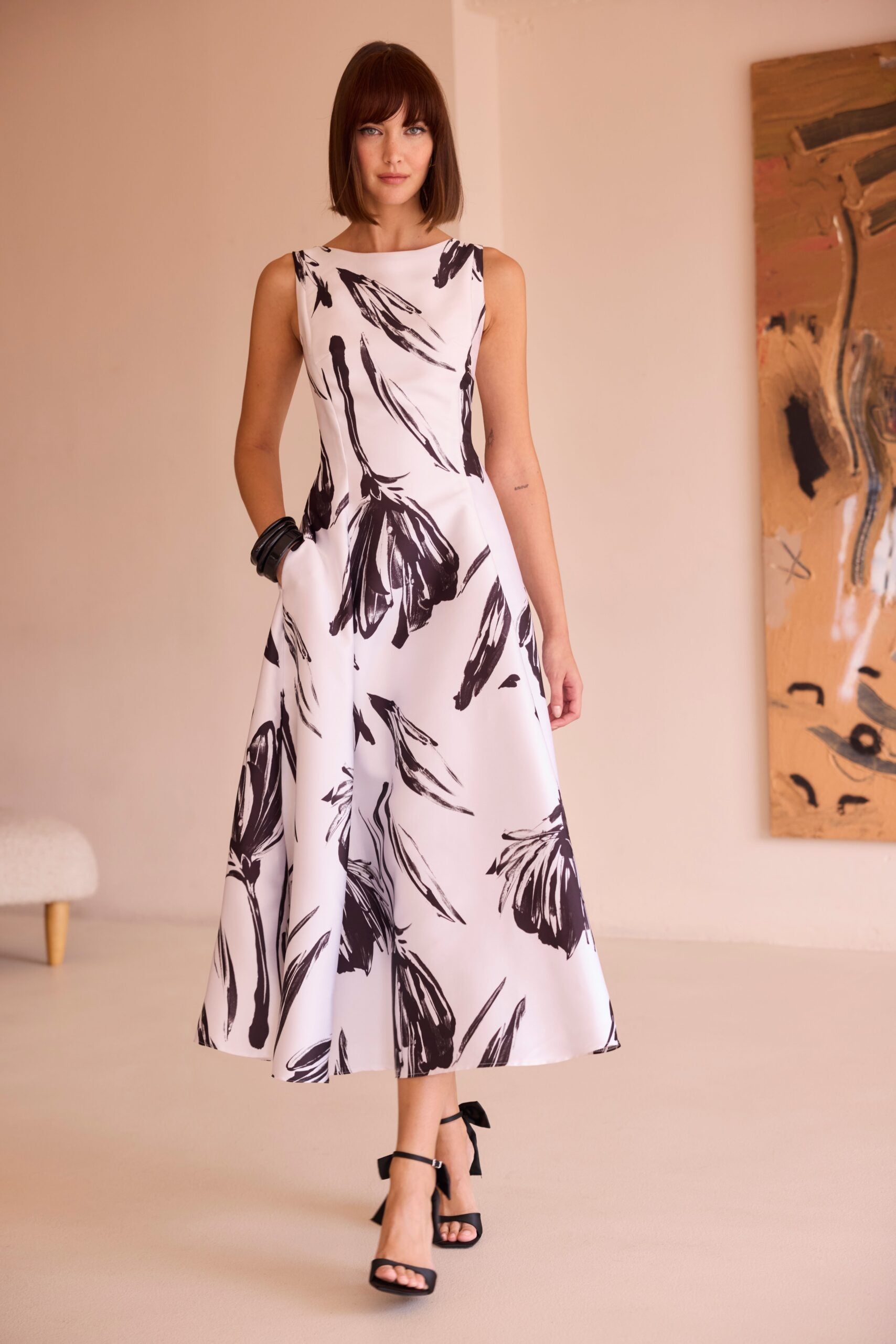 Carla Ruiz Abito svasato fantasia macro fiore mod 52668 PE26 Carla Ruiz