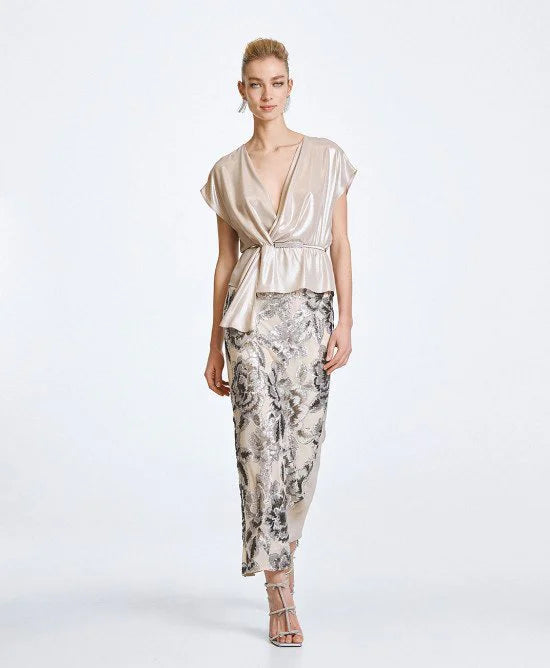 Access Fashion Gonna midi con ricami floreali e paillettes mod 2002 PE26 Access Fashion