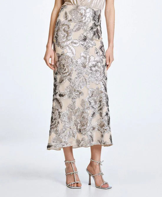 Access Fashion Gonna midi con ricami floreali e paillettes mod 2002 PE26 Access Fashion