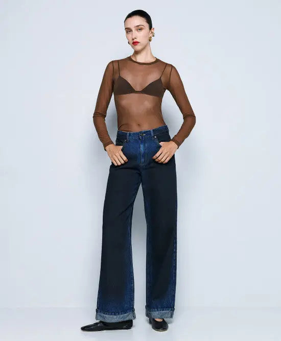 Access Fashion Blusa in rete aderente coffee mod. 2196  AI25 Access Fashion