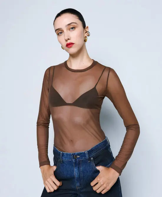 Access Fashion Blusa in rete aderente coffee mod. 2196  AI25 Access Fashion