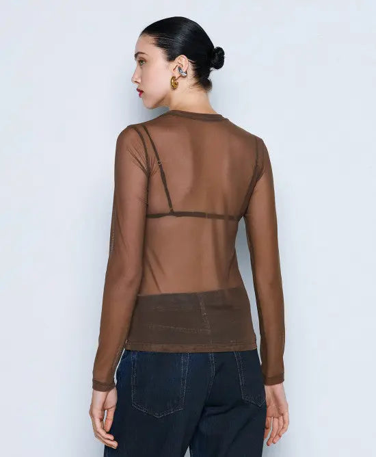 Access Fashion Blusa in rete aderente coffee mod. 2196  AI25 Access Fashion