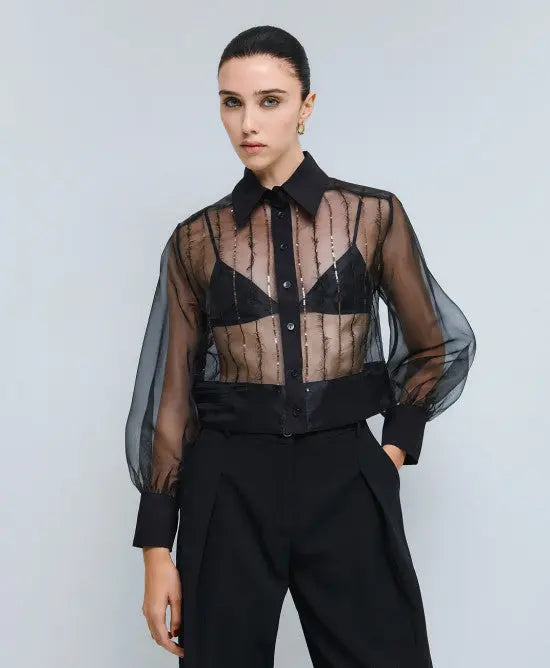 Access Fashion Camicia in organza con dettagli in pallettes  AI25 Access Fashion