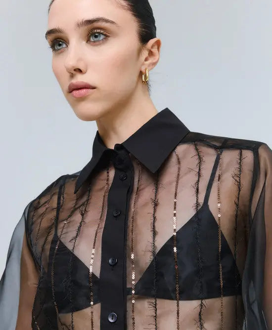 Access Fashion Camicia in organza con dettagli in pallettes  AI25 Access Fashion