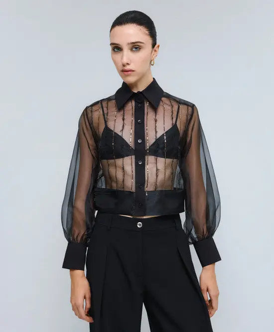 Access Fashion Camicia in organza con dettagli in pallettes  AI25 Access Fashion