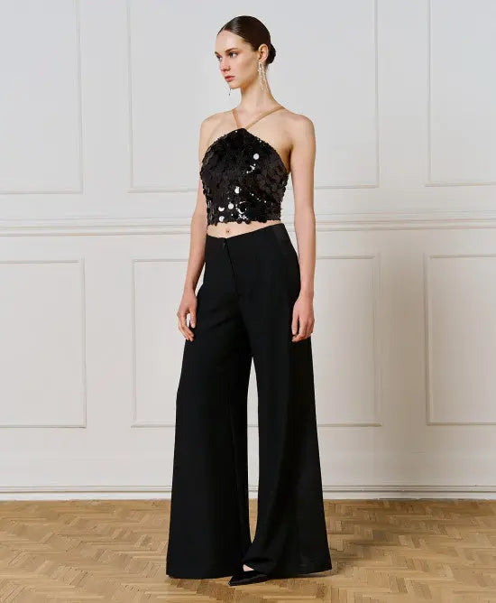 Access Fashion Pantaloni palazzo con dettaglio laterale in raso mod. 5088  AI25 Access Fashion