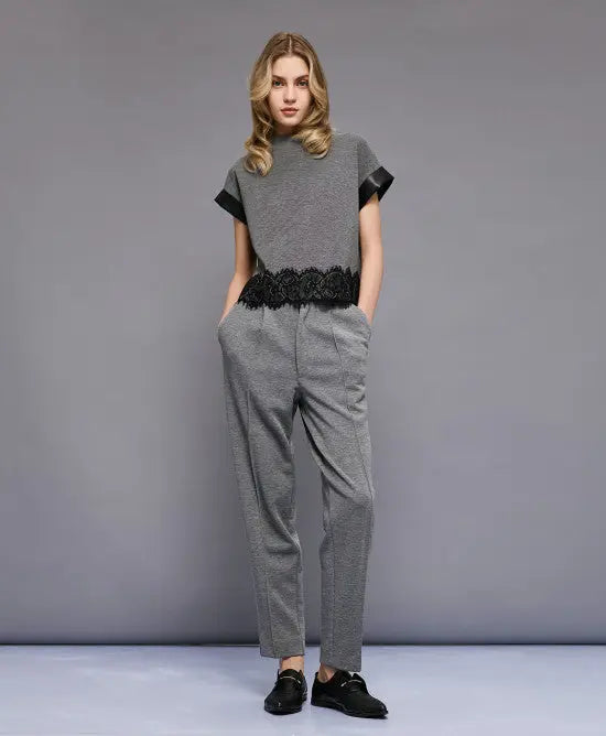 Access Fashion Top con dettagli effetto similpelle e pizzo mod. 2069  AI25 Access Fashion
