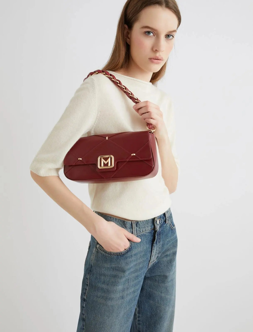 Marella Borsa medium con lavorazione a rombi bordeaux Emily2 AI25 Marella