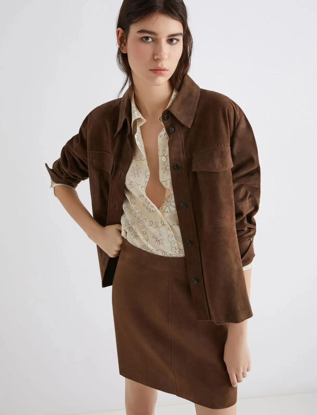 Marella Camicia in suede marrone Gioco AI25 Marella