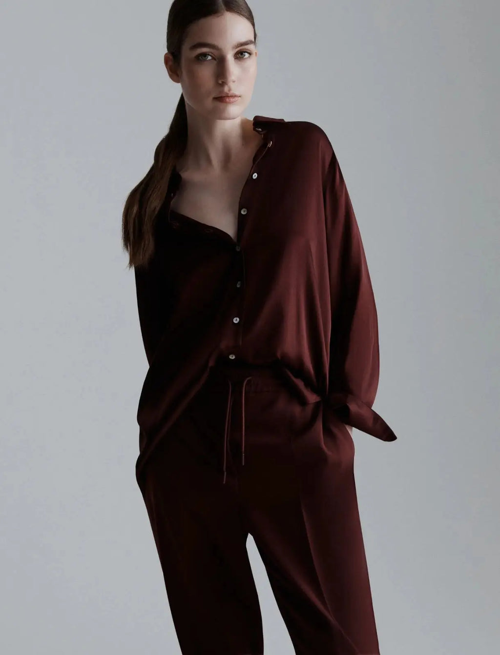 Marella Monochrome Camicia in raso di misto seta, bordeaux Bunny AI25 Marella Monochrome