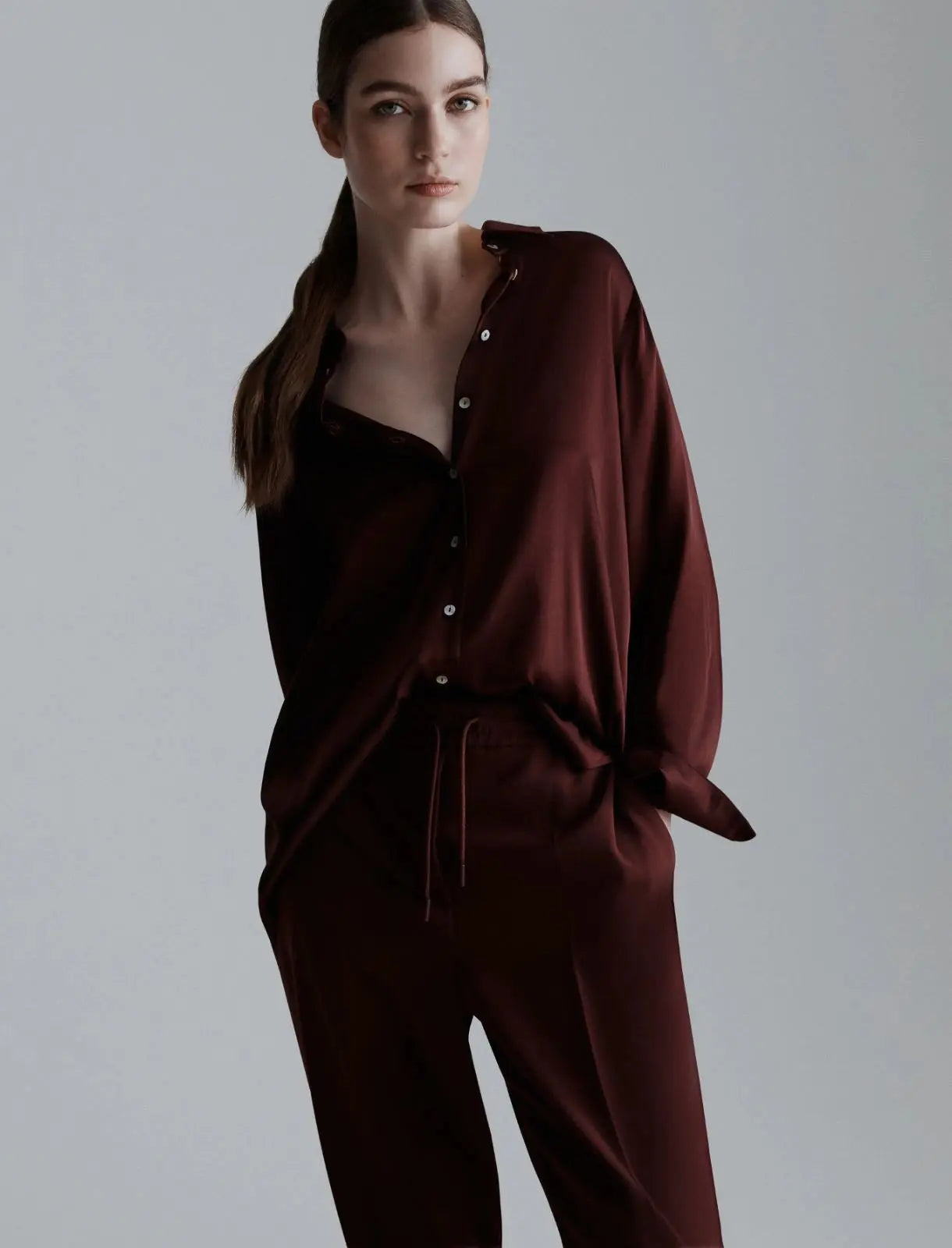 Marella Monochrome Camicia in raso di misto seta, bordeaux Bunny AI25 Marella Monochrome