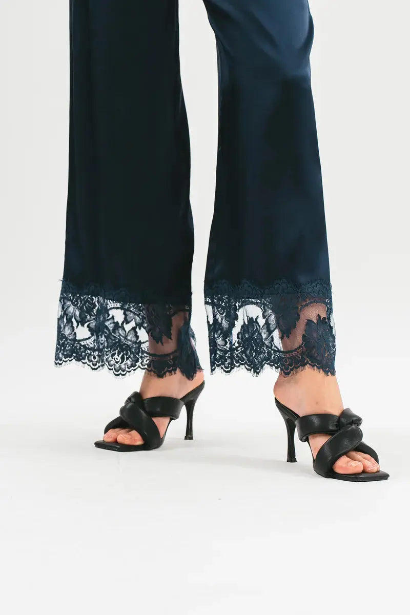 Pink Memories Pantalone in raso con dettaglio in pizzo Lidia AI25 Pink Memories