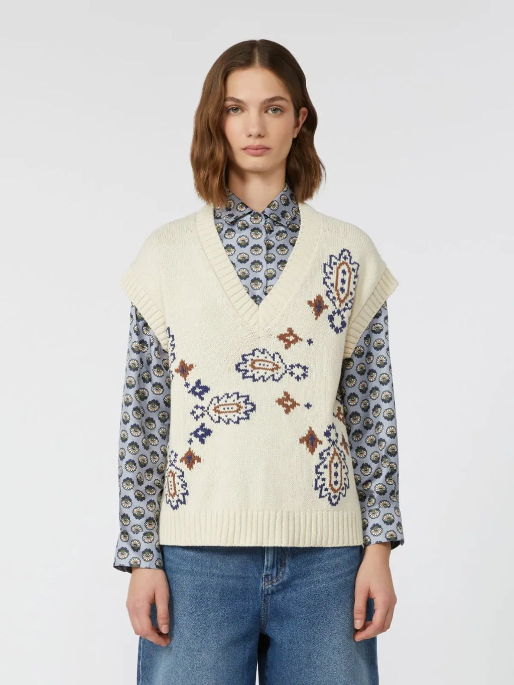 Weekend Max Mara Gilet intarsiato in misto cotone Crusca AI25 image 6