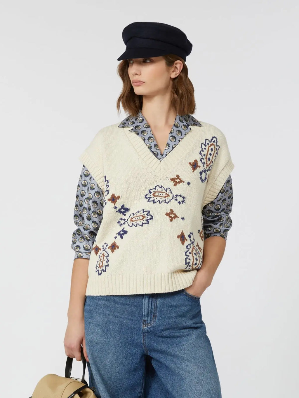 Weekend Max Mara Gilet intarsiato in misto cotone Crusca AI25 image 7