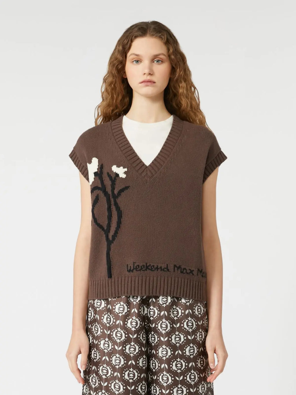 Weekend Max Mara Gilet intarsiato in misto cotone Crusca AI25 image 1