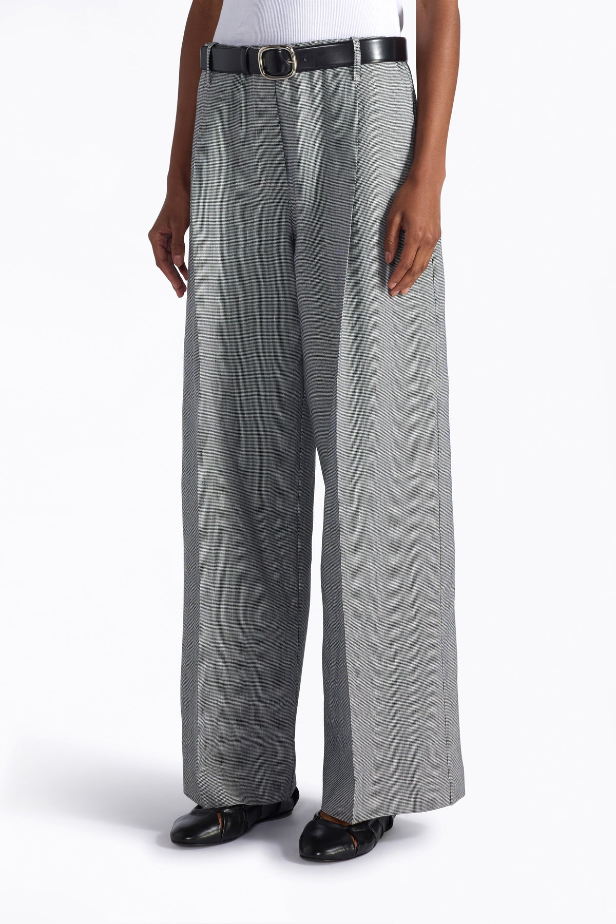 Liviana Conti Pantalone palazzo in micro pied de poule misto lino Arthur mod F6SP29 PE26 Liviana Conti