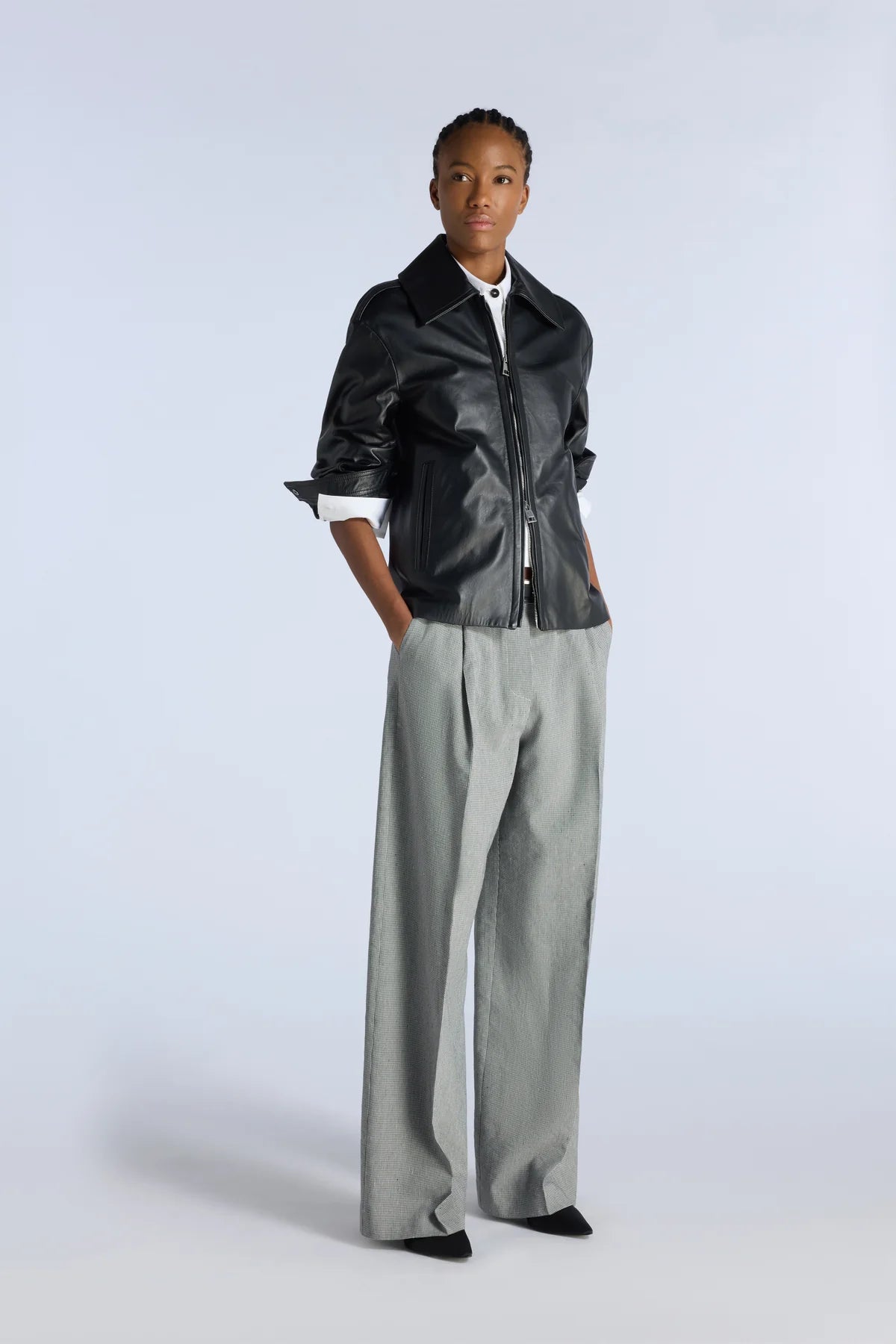 Liviana Conti Pantalone palazzo in micro pied de poule misto lino Arthur mod F6SP29 PE26 Liviana Conti