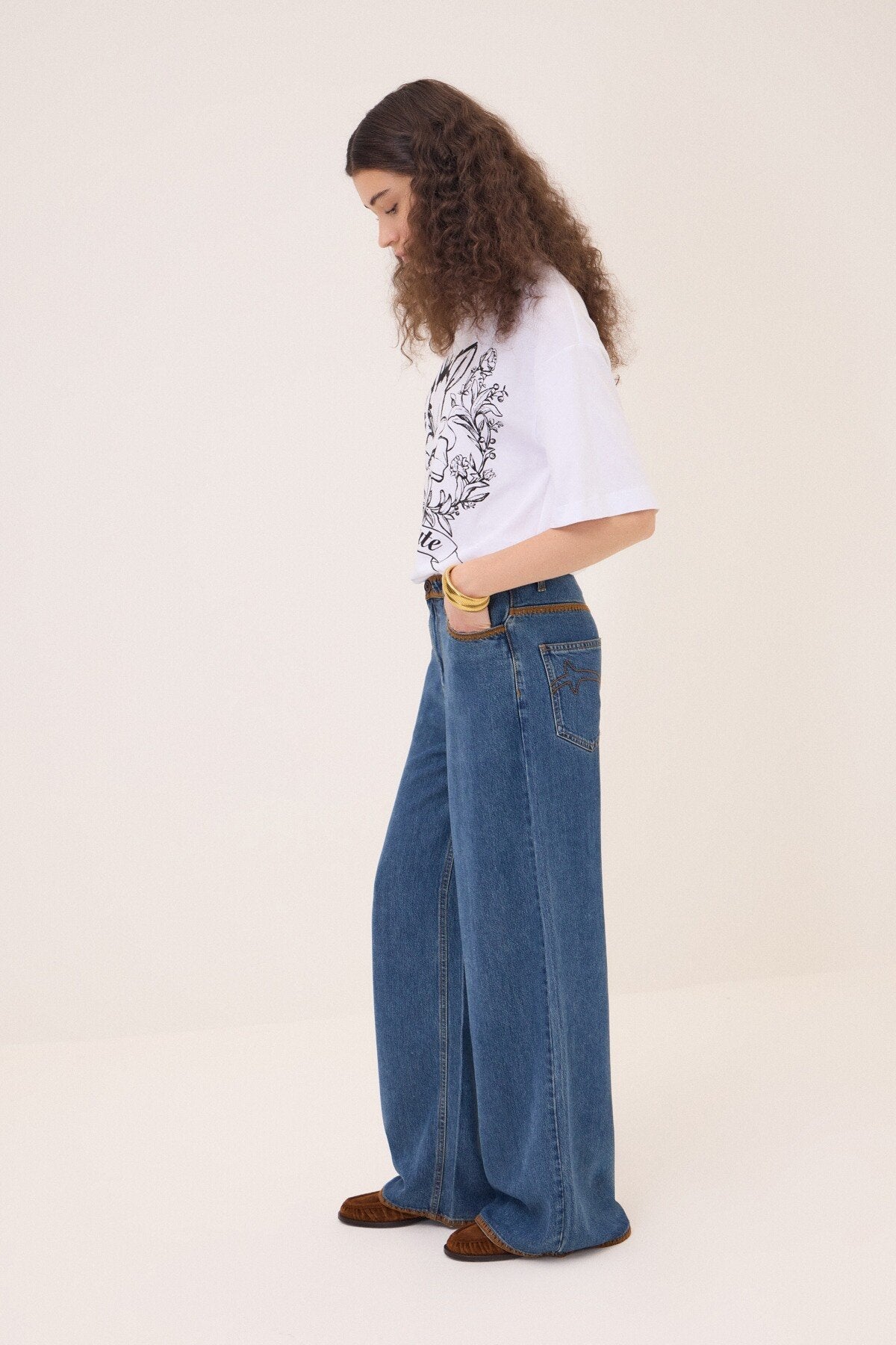 Ottod'Ame Jeans wide leg con ricami grafici a contrasto DP0097  AI26 Ottod'Ame