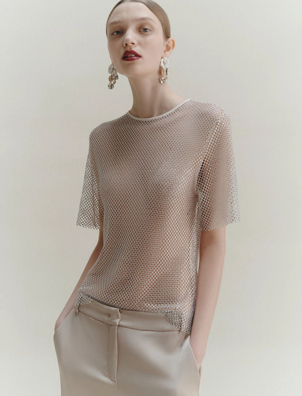 Marella T-shirt in rete con strass Lodola AI25