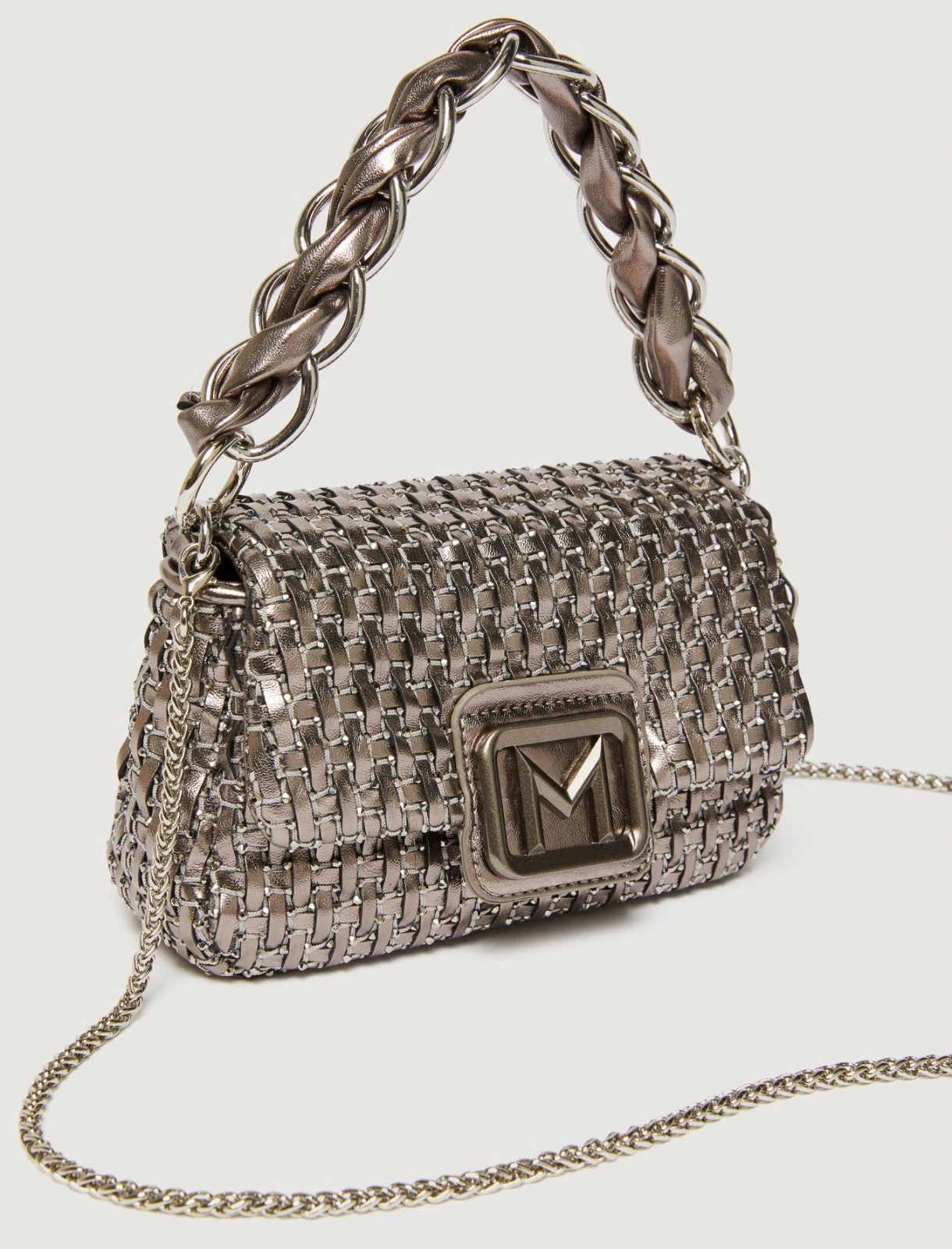 Marella Borsa small con intreccio e strass argento Lontra1 AI25