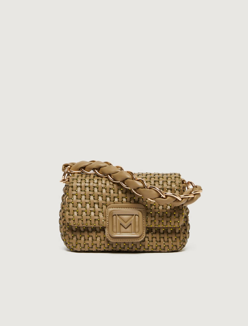 Marella Borsa small con intreccio e strass verde kaki Lontra1 AI25