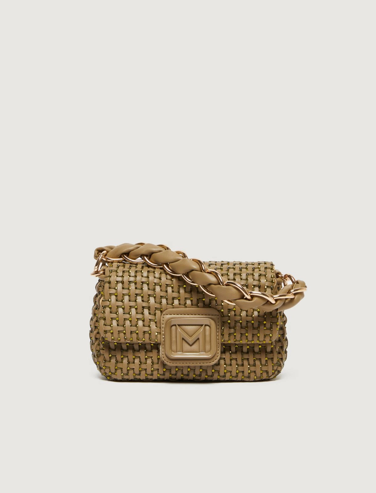 Marella Borsa small con intreccio e strass verde kaki Lontra1 AI25