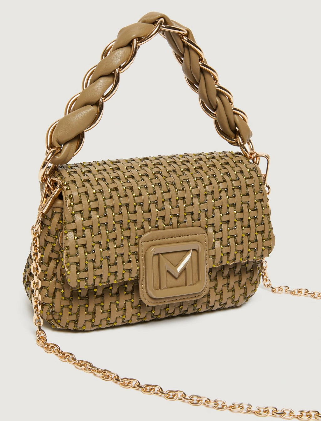 Marella Borsa small con intreccio e strass verde kaki Lontra1 AI25