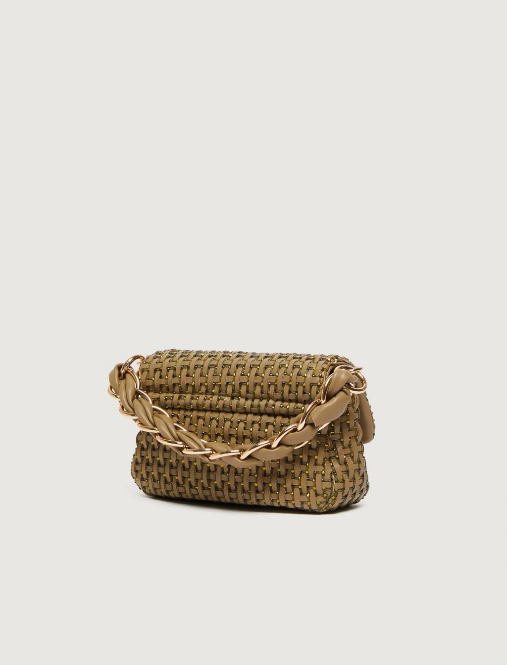 Marella Borsa small con intreccio e strass verde kaki Lontra1 AI25