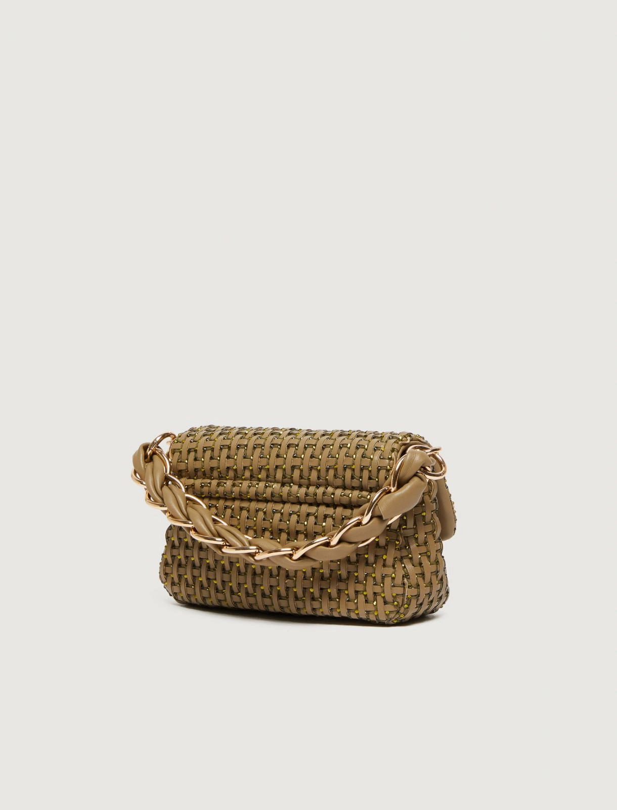 Marella Borsa small con intreccio e strass verde kaki Lontra1 AI25