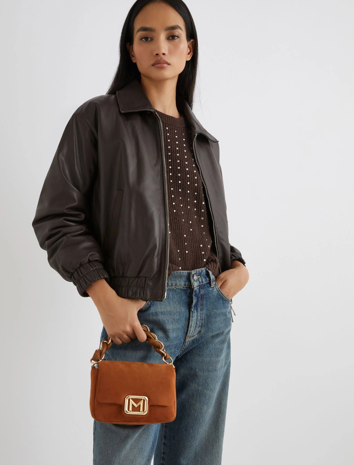 Marella Borsa small in tessuto scamosciato Lontra3 AI25