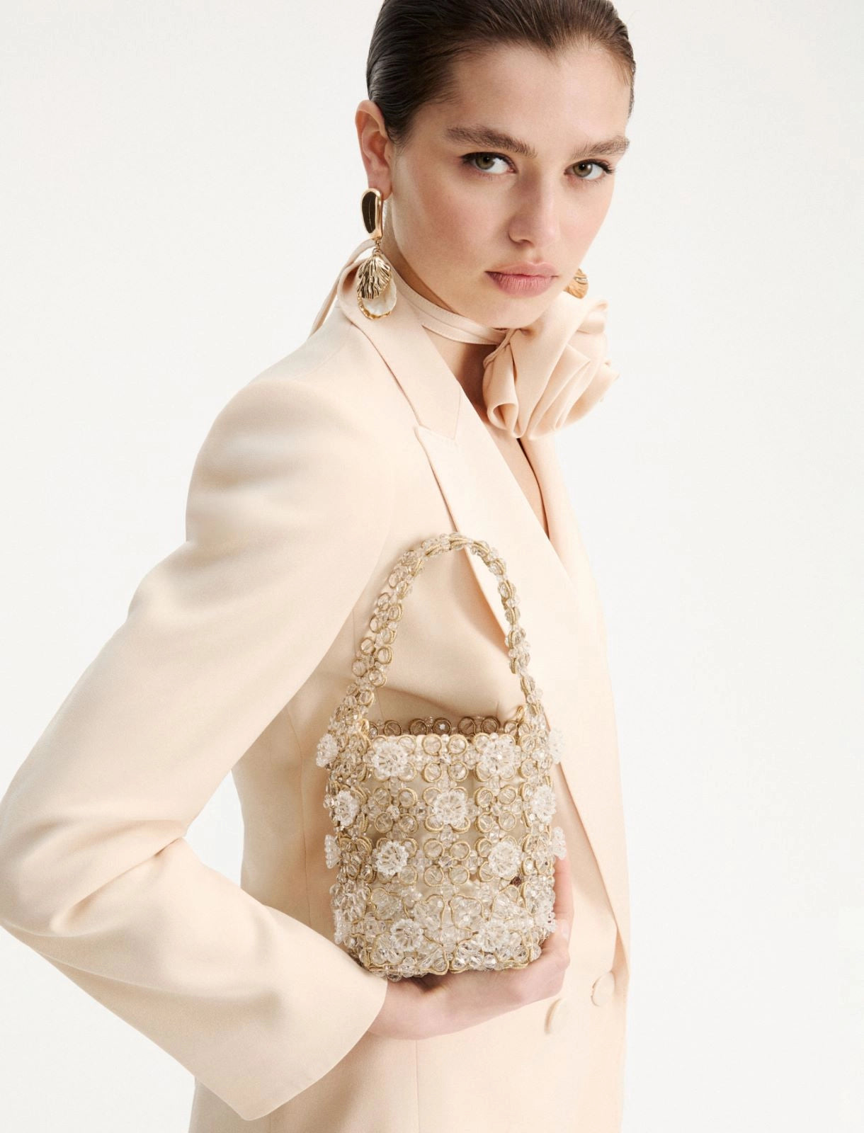 Marella Accessori Secchiello piccolo con bead ricamati, bianco PE26 Marella