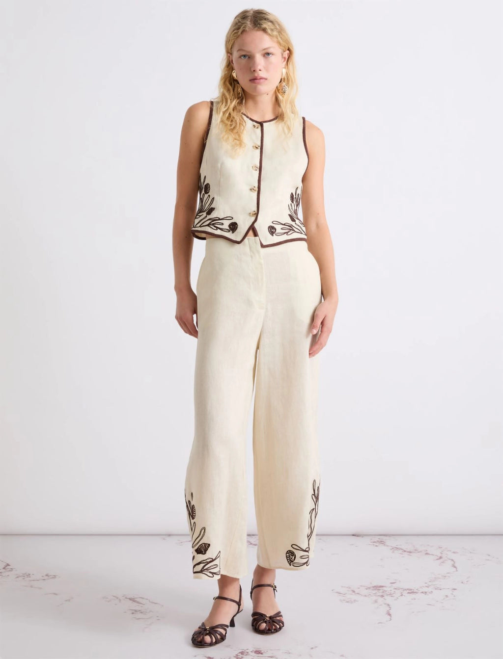 Marella Pantalone in lino con ricami MLLDolce  PE26 Marella