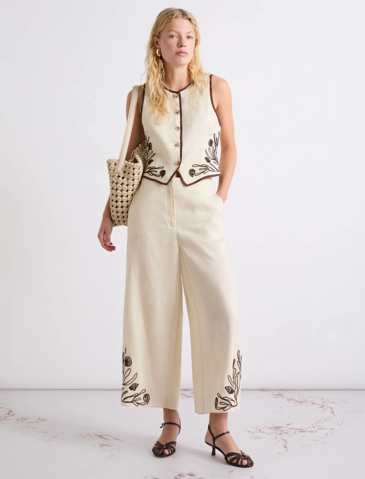 Marella Pantalone in lino con ricami MLLDolce  PE26 Marella
