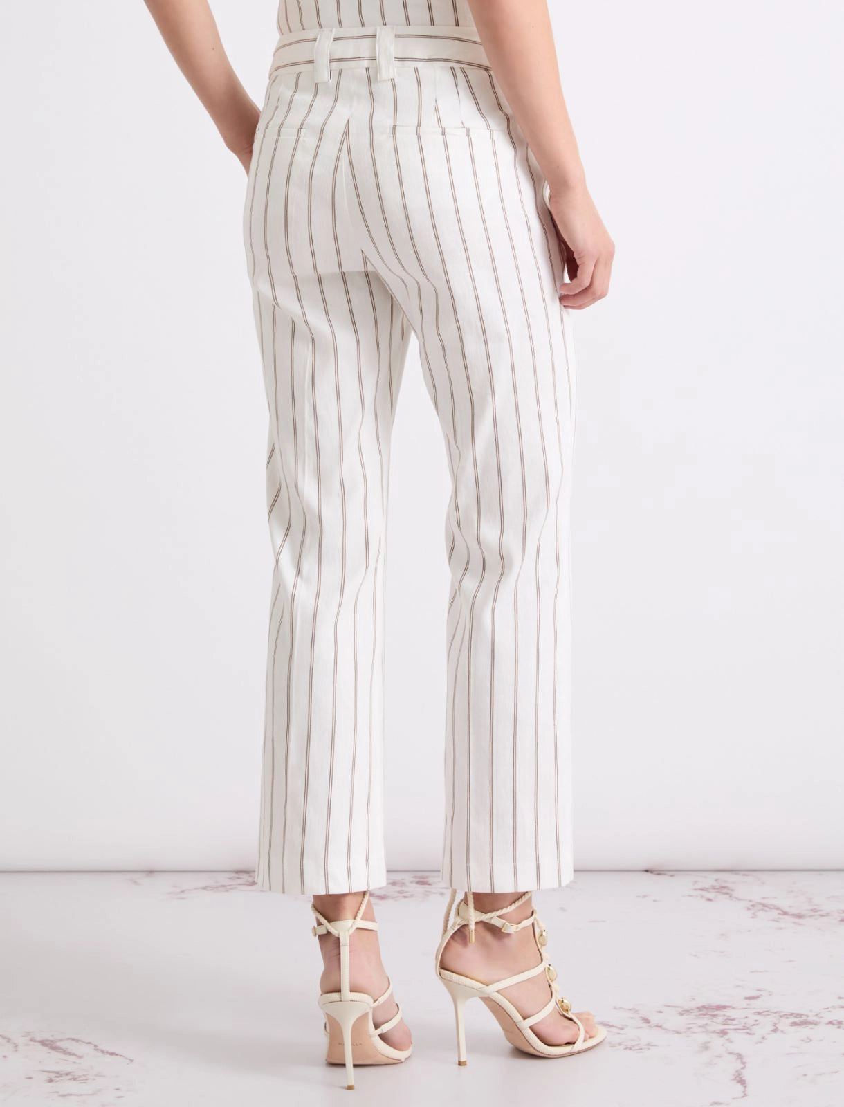 Marella Pantalone flare in lino e cotone fantasia gessata MLLFebo  PE26 Marella